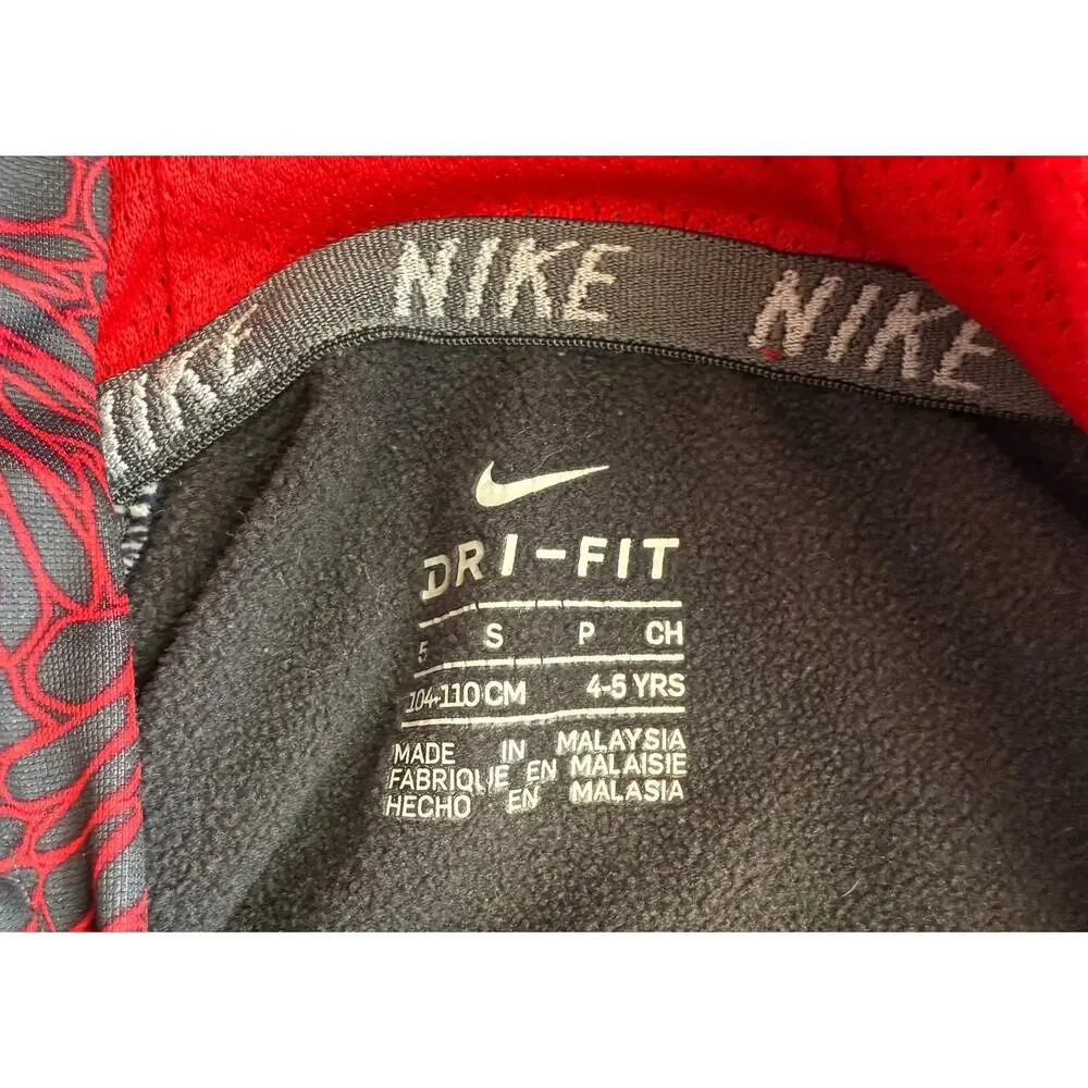 Nike Boys Gray Red Dri-FIT Hoodie Scales Print -‎ Size S 4-5 Kangaroo Pocket